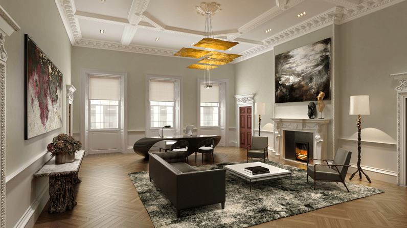 5 St James's Square's grand private office with stately furnishings 