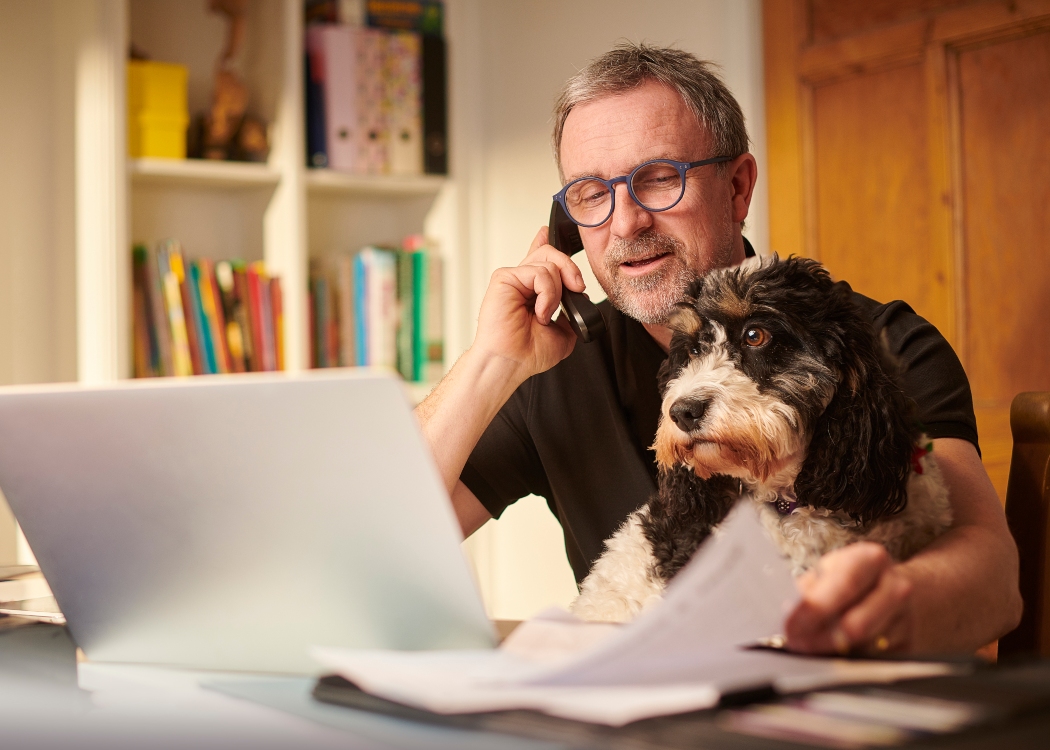 working from home with a dog